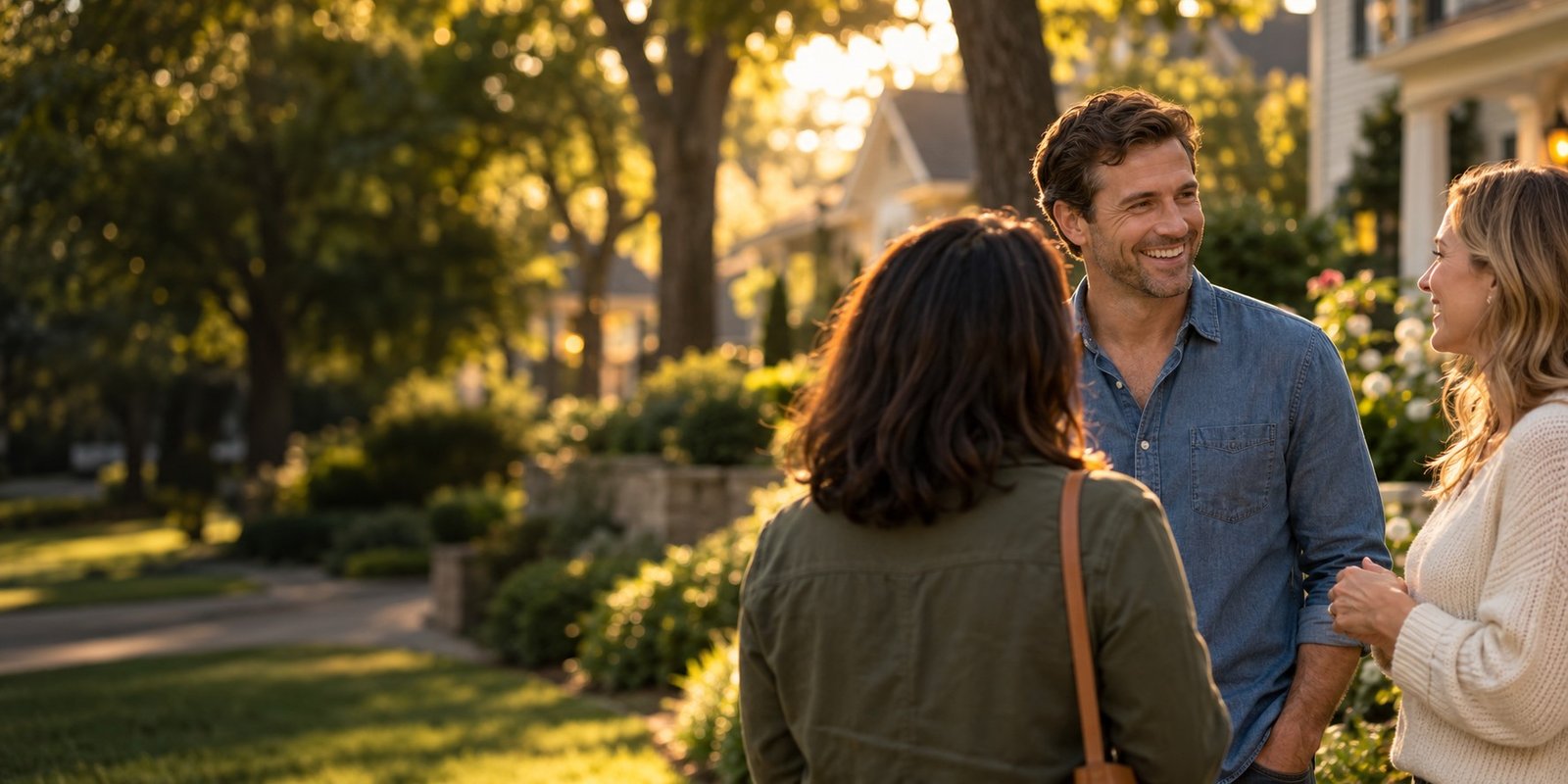 Neighbors connecting outdoors