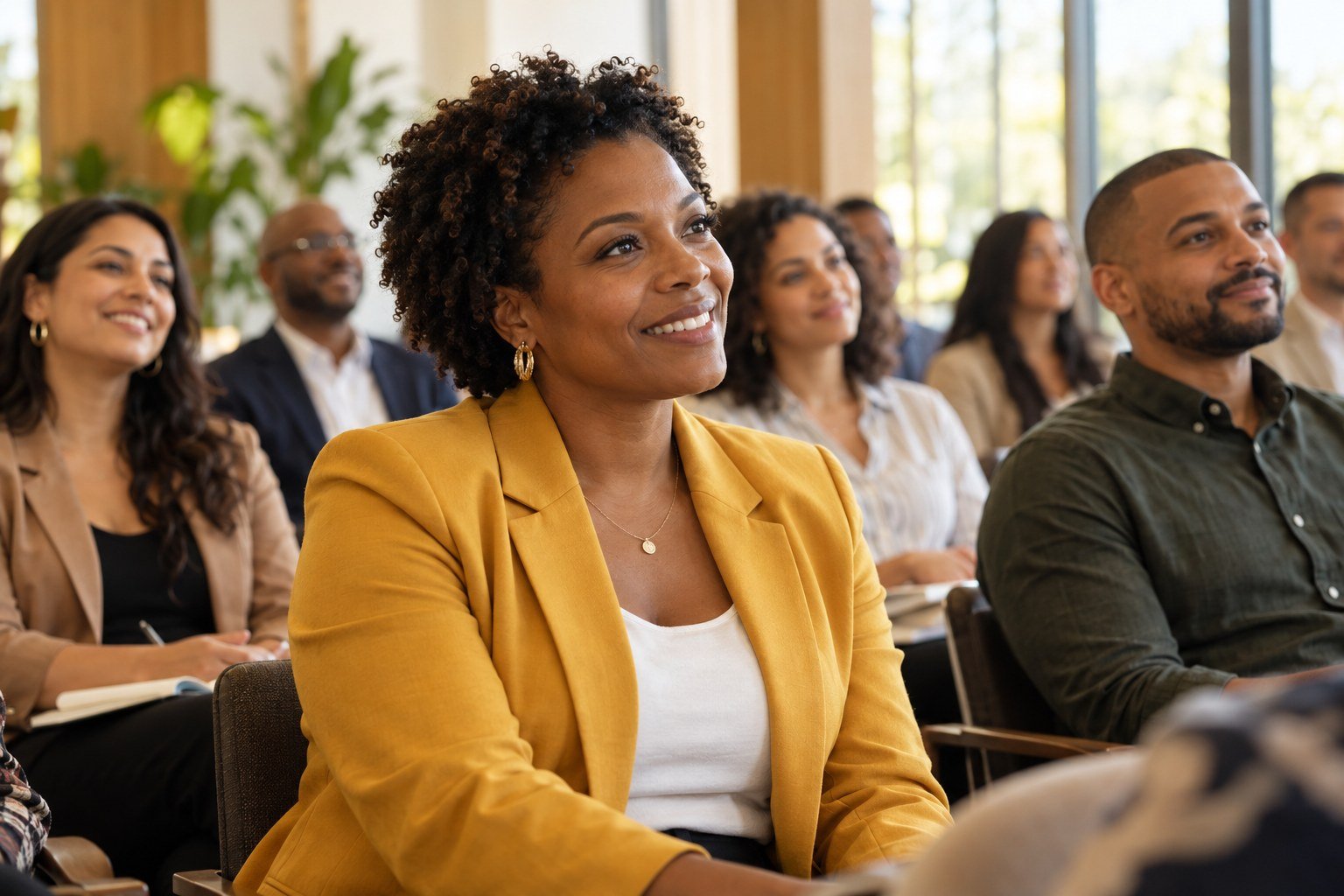 Community members listening at a real estate education conference